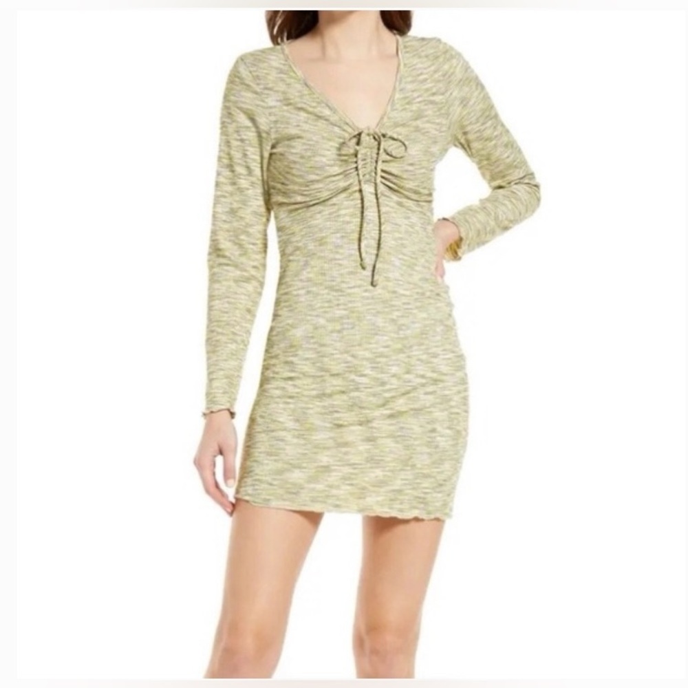 Lisa Says Gah Lotta Ribbed Space Dye Minidress Honeydew Green Long Sleeve M